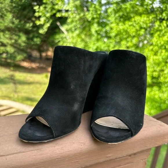 PRADA Women's Black Suede Wedge Peep / Open Toe Mule - Picture 4 of 15